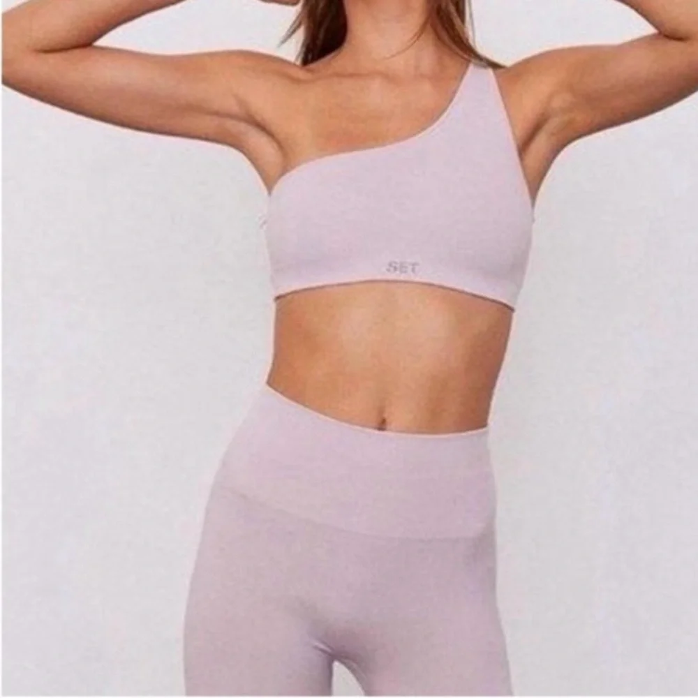 SET ACTIVE Legging and One-Shoulder Sports Bra -two piece matching set in lilac